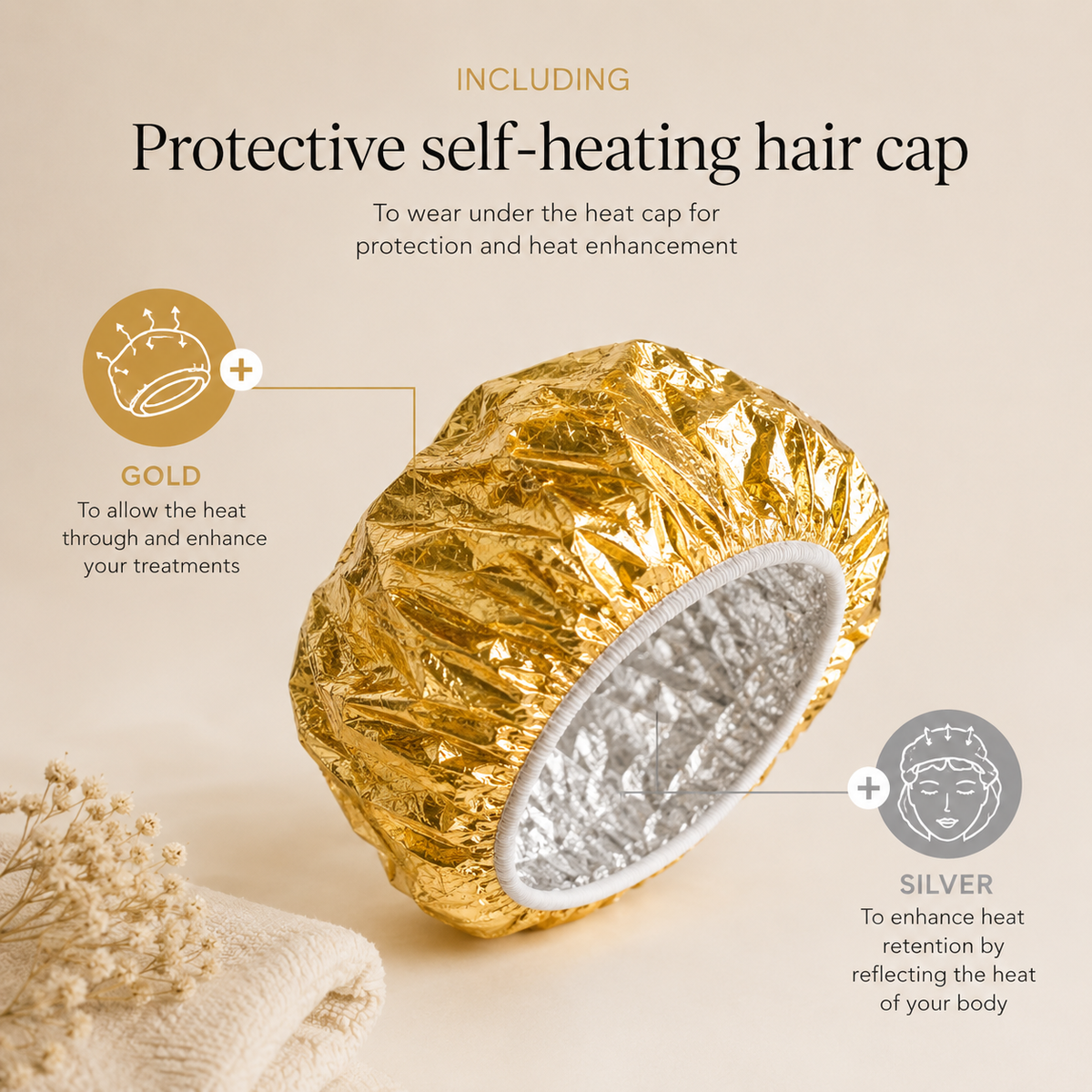 Self Heated Hair Cap in gebruik voor warmtebehandeling thuis
